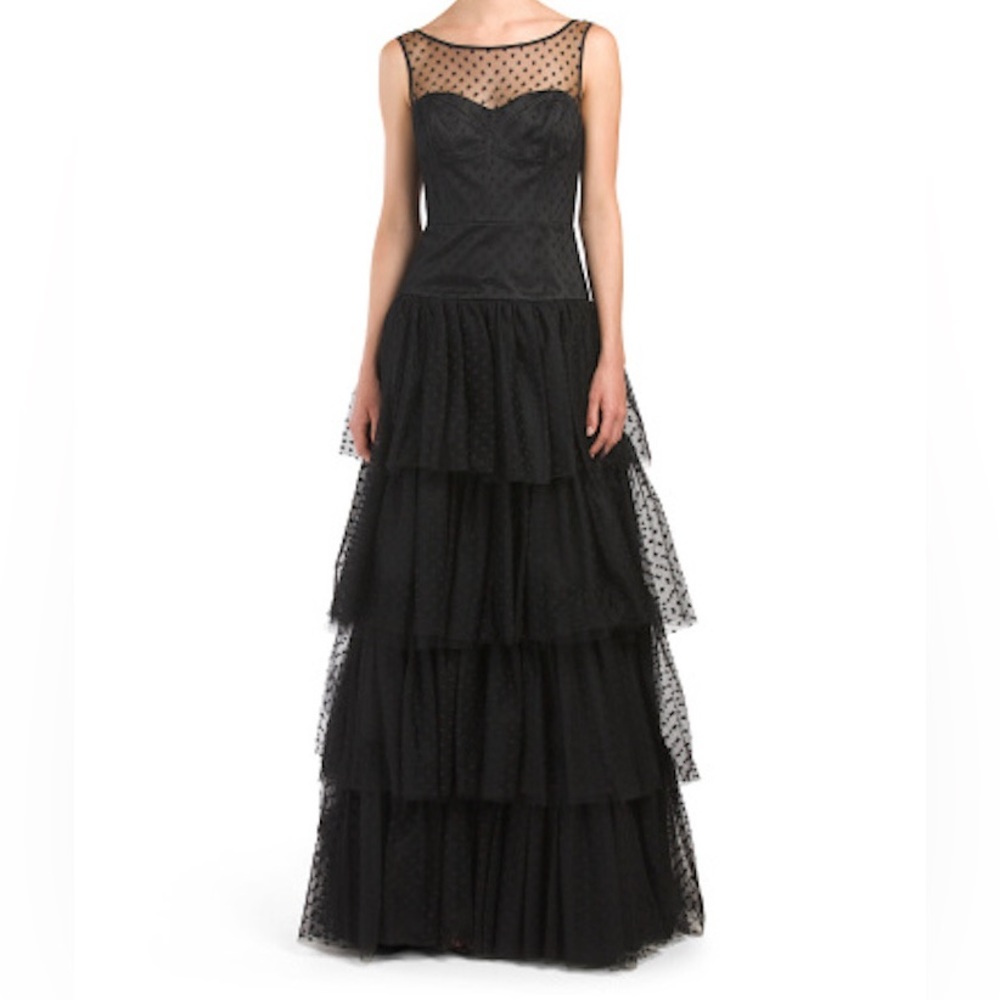 Milly Black Polka Dot Tulle Tiered Ball Gown
